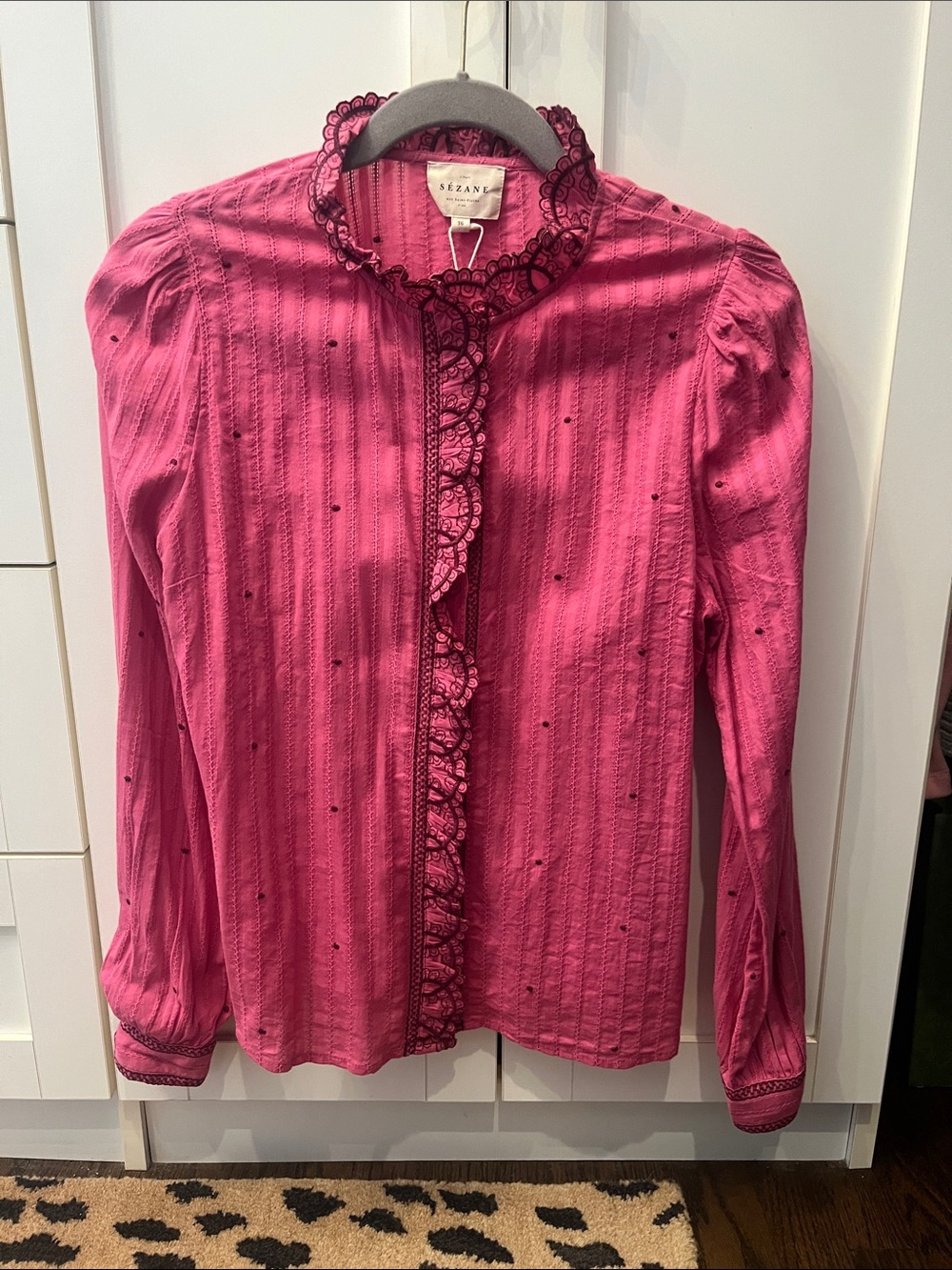 Sezane Chemise Mathilda Pink Lace-Trim Cotton Blouse - Picture 4 of 6